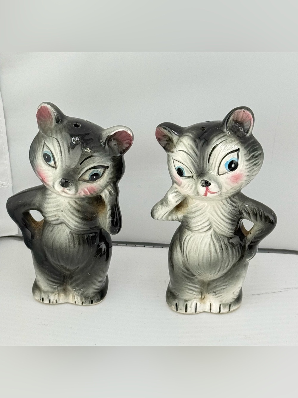 Vtg Bear Cat Raccoon Salt And Pepper Shakers Anthropomorphic Kitsch
